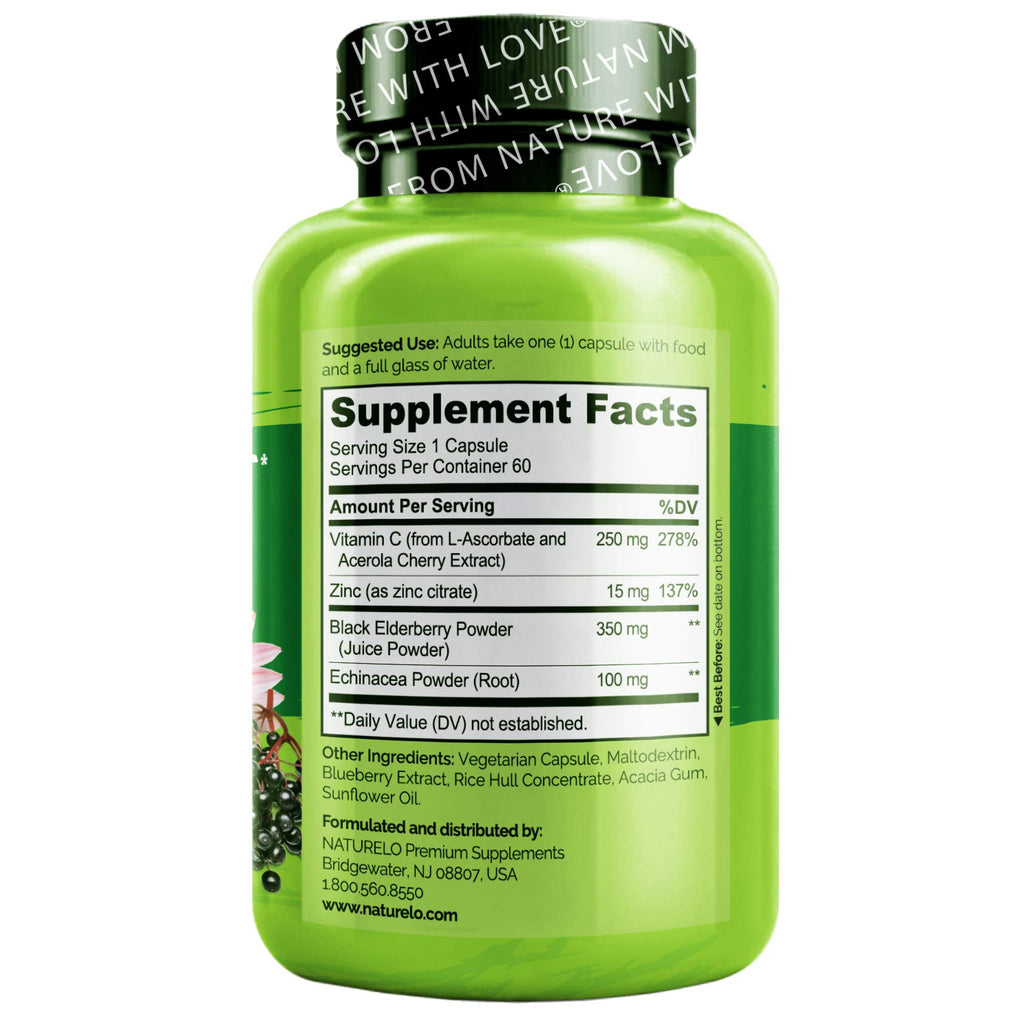 NATURELO Immune Support Supplement Elderberry Vitamin C - 120 Capsules - image 7