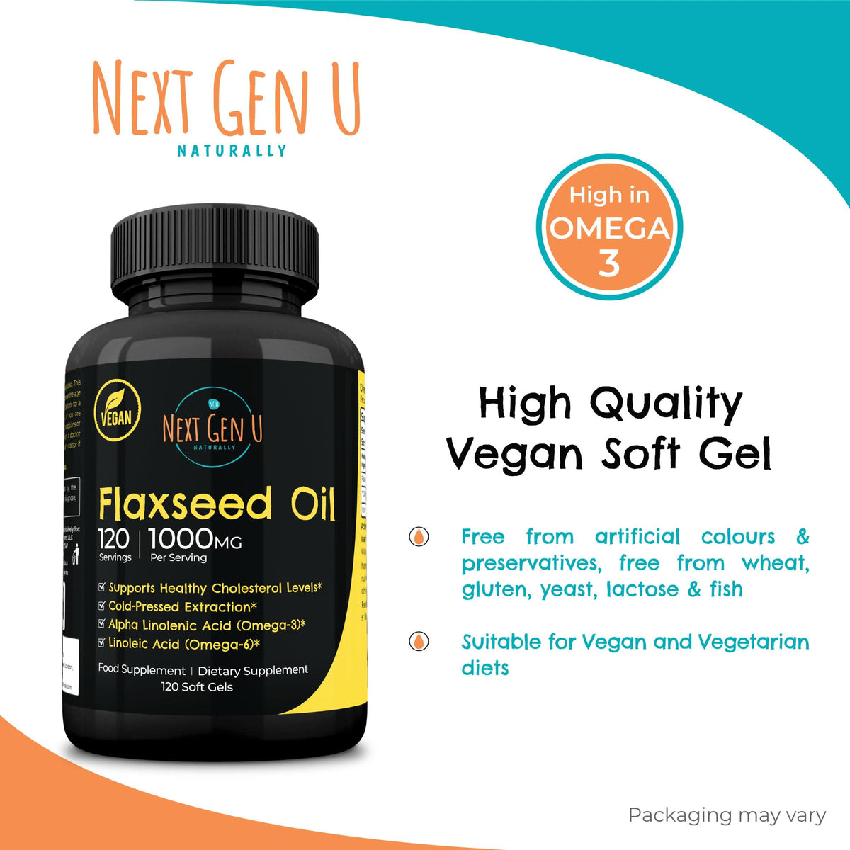 NGU Next Gen U Flaxseed Oil Omega 3, 6, 9 - 120 Softgels - image 3