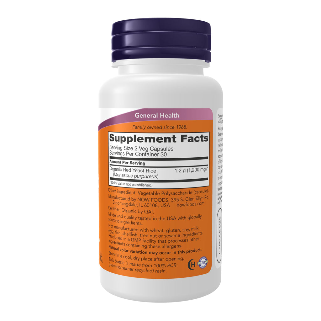 NOW Red Yeast Rice 600 mg Organic - 60 Vegetarian Capsules - image 2