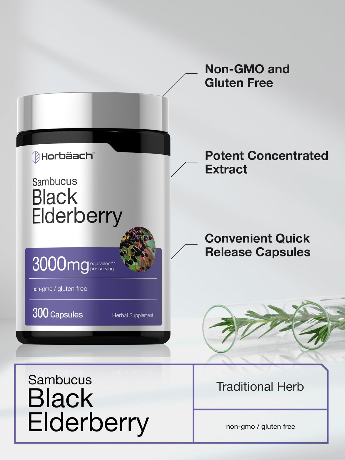 Horbäach Black Elderberry Supplement - 300 Capsules - image 4