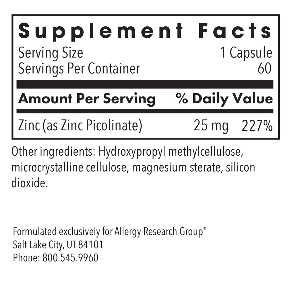 Allergy Research Group Zinc Picolinate 25 mg Immune Support - 60 Capsules - image 2