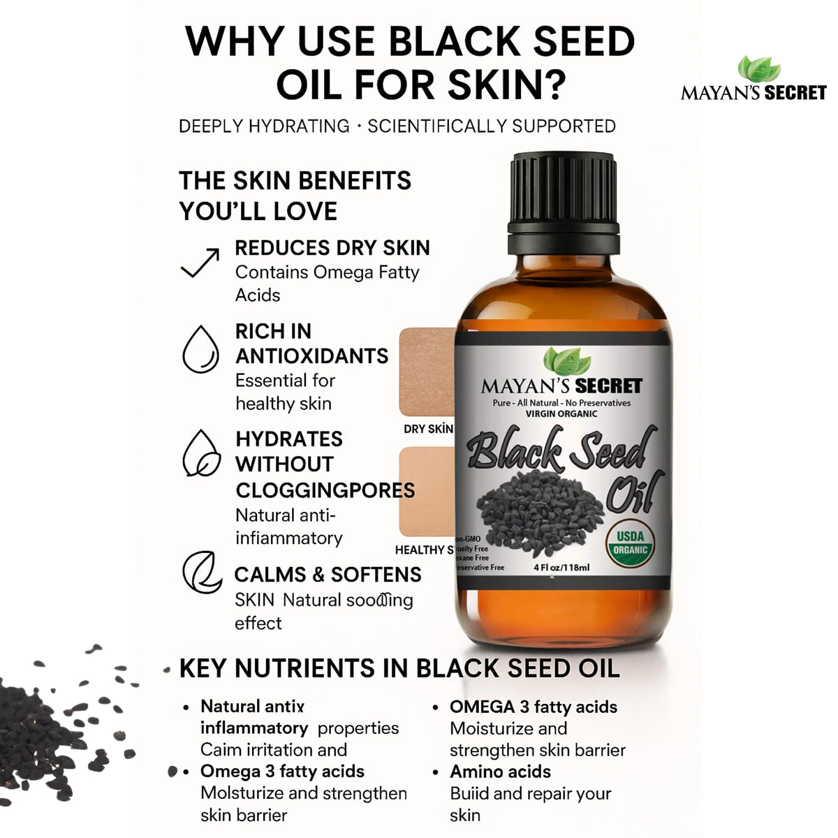 Mayan's Secret Black Cumin Seed Oil Organic for Skin & Hair - 4 Fl Oz - image 5