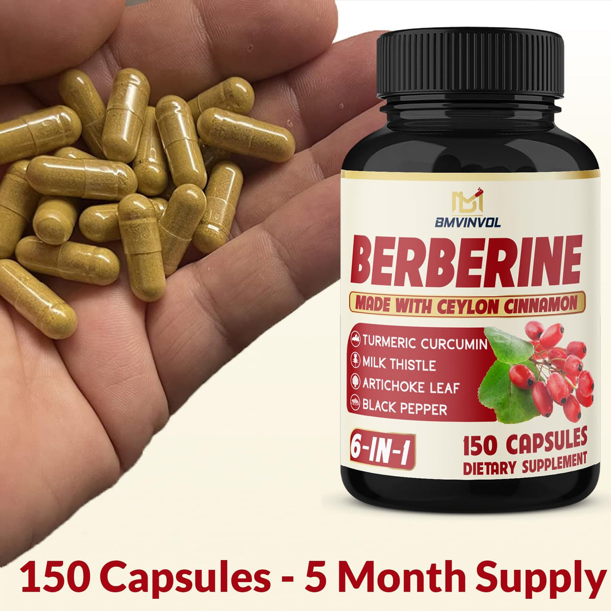 BMVINVOL Berberine Capsules with Ceylon Cinnamon