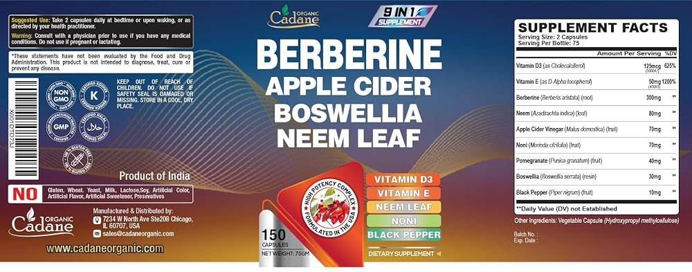 Organic Cadane Berberine Supplement - 150 Vegetarian Capsules - image 4