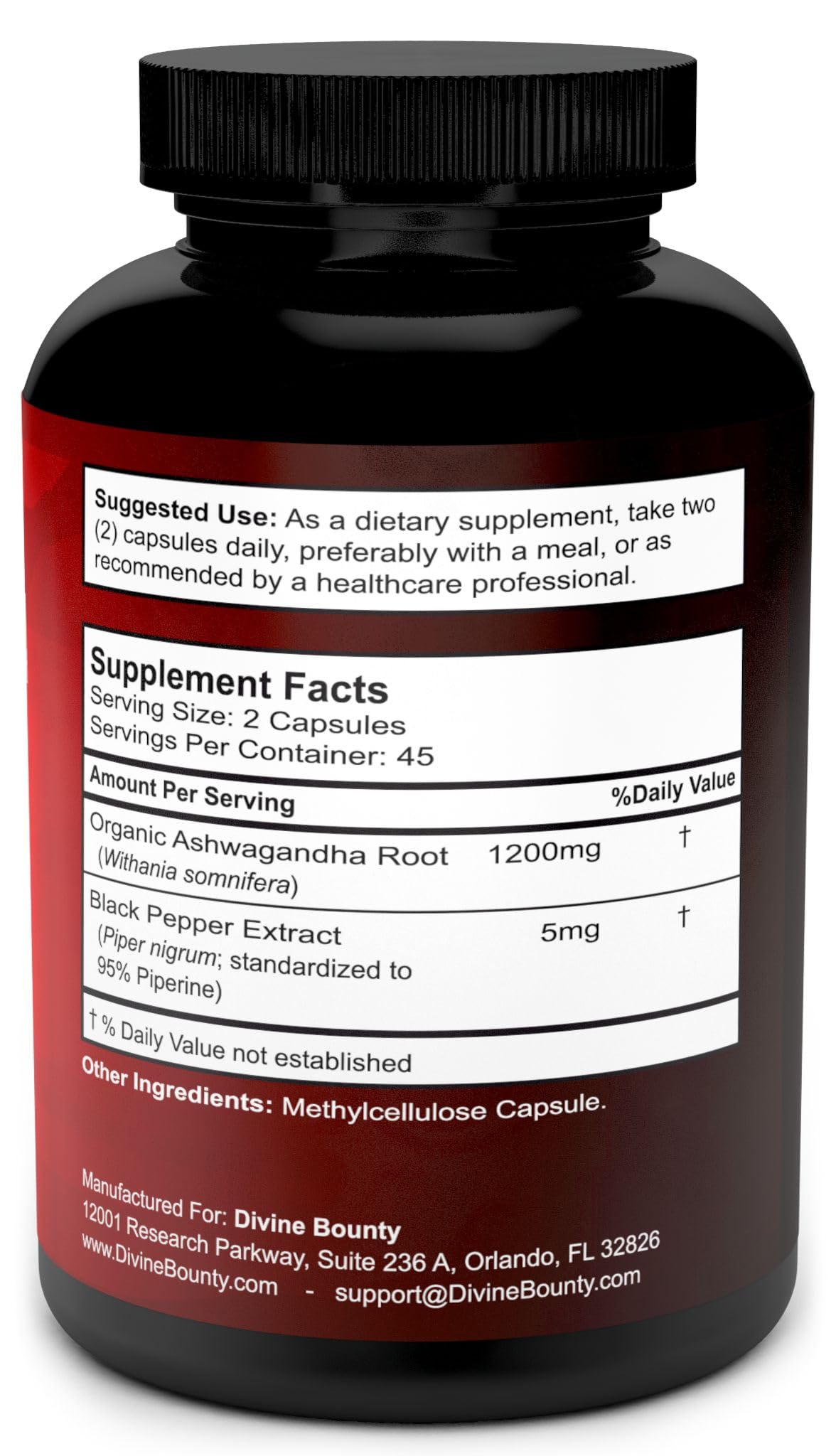 Divine Bounty Ashwagandha Capsules 1200mg with Black Pepper - 90 Capsules - image 2
