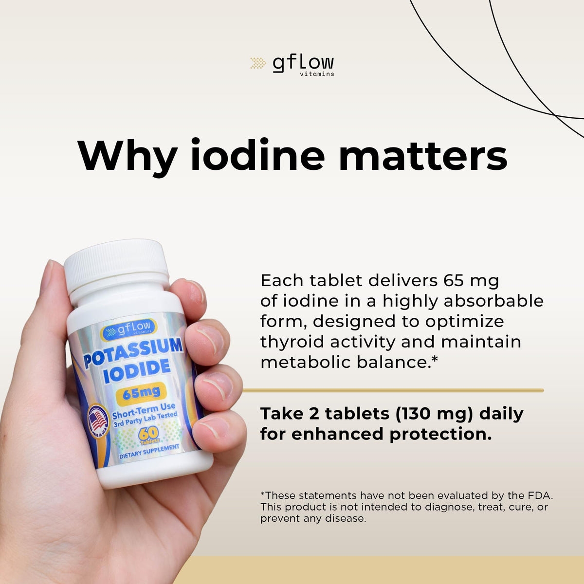 Gflow Vitamins Potassium Iodide 65 mg Tablets - 60 Count - image 3