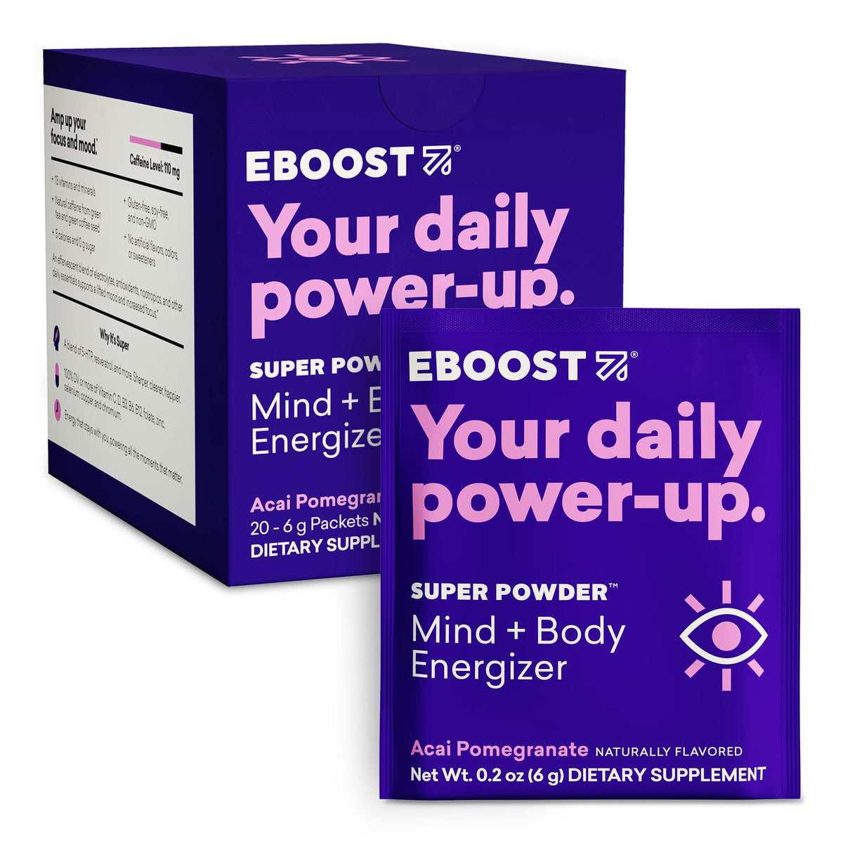 EBOOST Super Powder Energy Drink Mix - 20 Packets - Pre-Workout