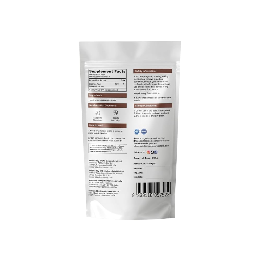 ORGANIC SPREE Licorice - Mulethi Sticks - Pure and Natural