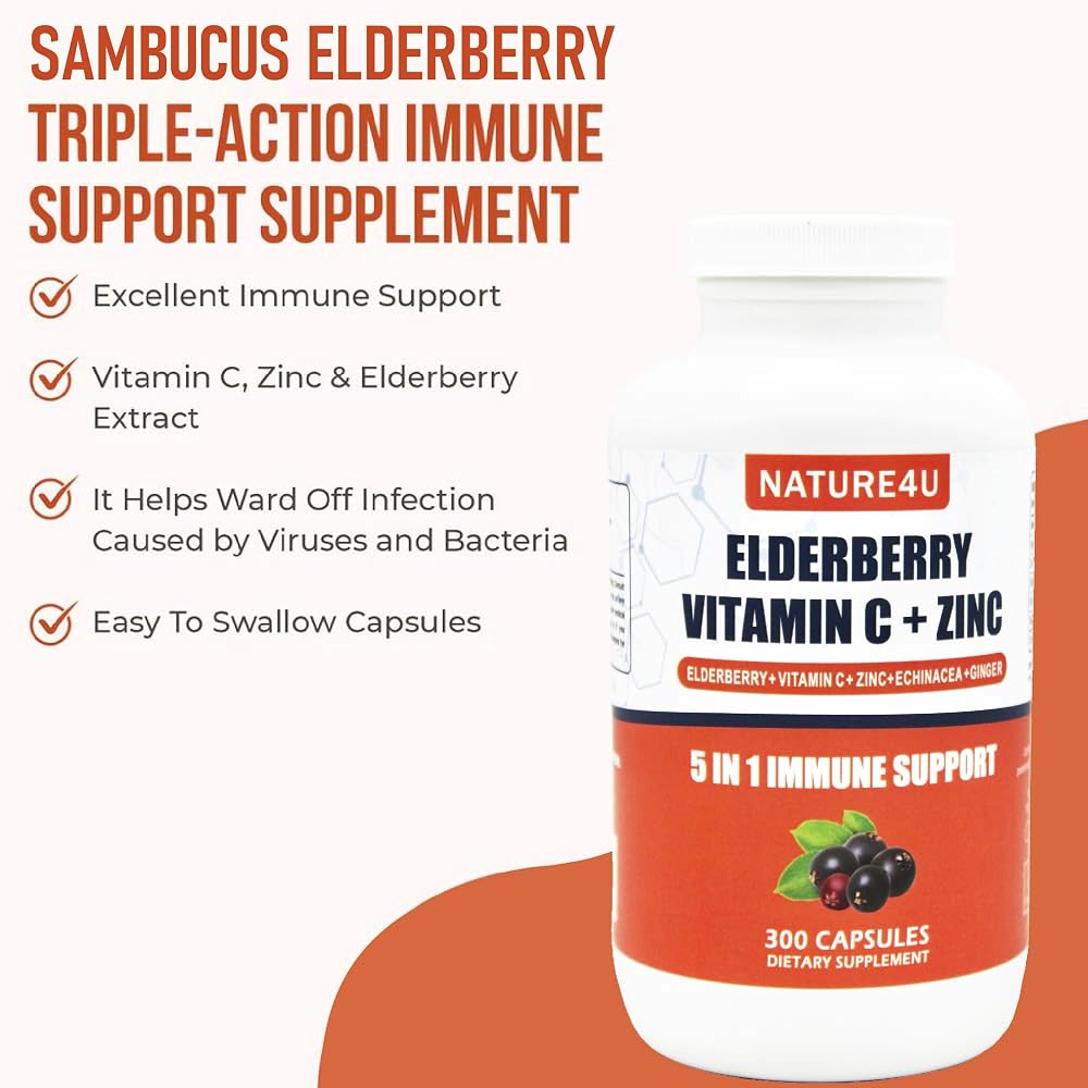 Nature4U Elderberry Immune Support Supplement - 300 Vegan Capsules - image 2