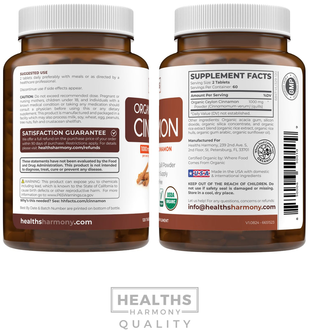Healths Harmony USDA Organic Ceylon Cinnamon Pills - 120 Tablets - image 7