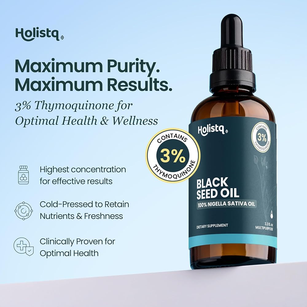 HOLISTQ Black Seed Oil Drops, Organic Cold Pressed, 3% Thymoquinone - image 2