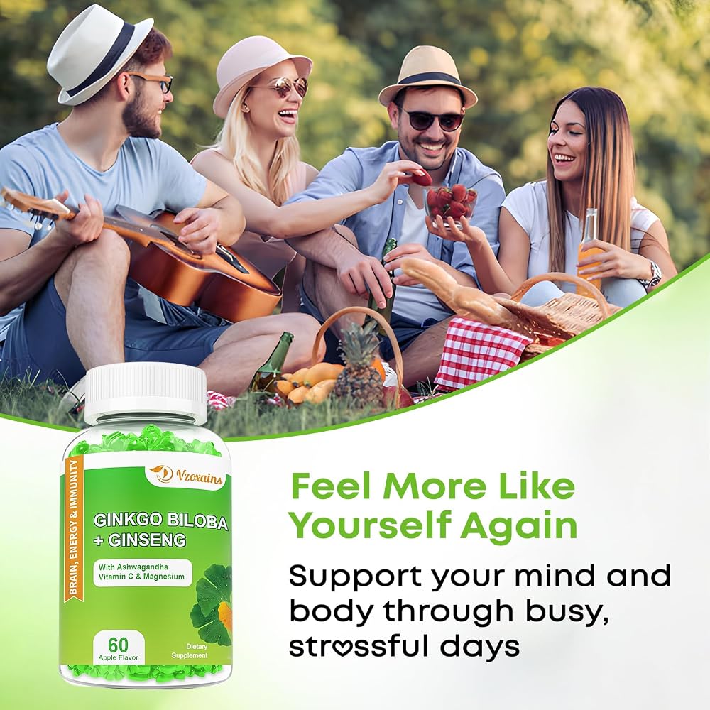 VZOXAINS Ginkgo Biloba Gummies with Ginseng