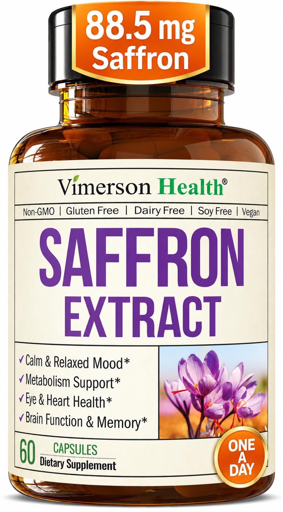 Vimerson Health Saffron Extract 88.5mg Mood & Eye Health - 60 Capsules