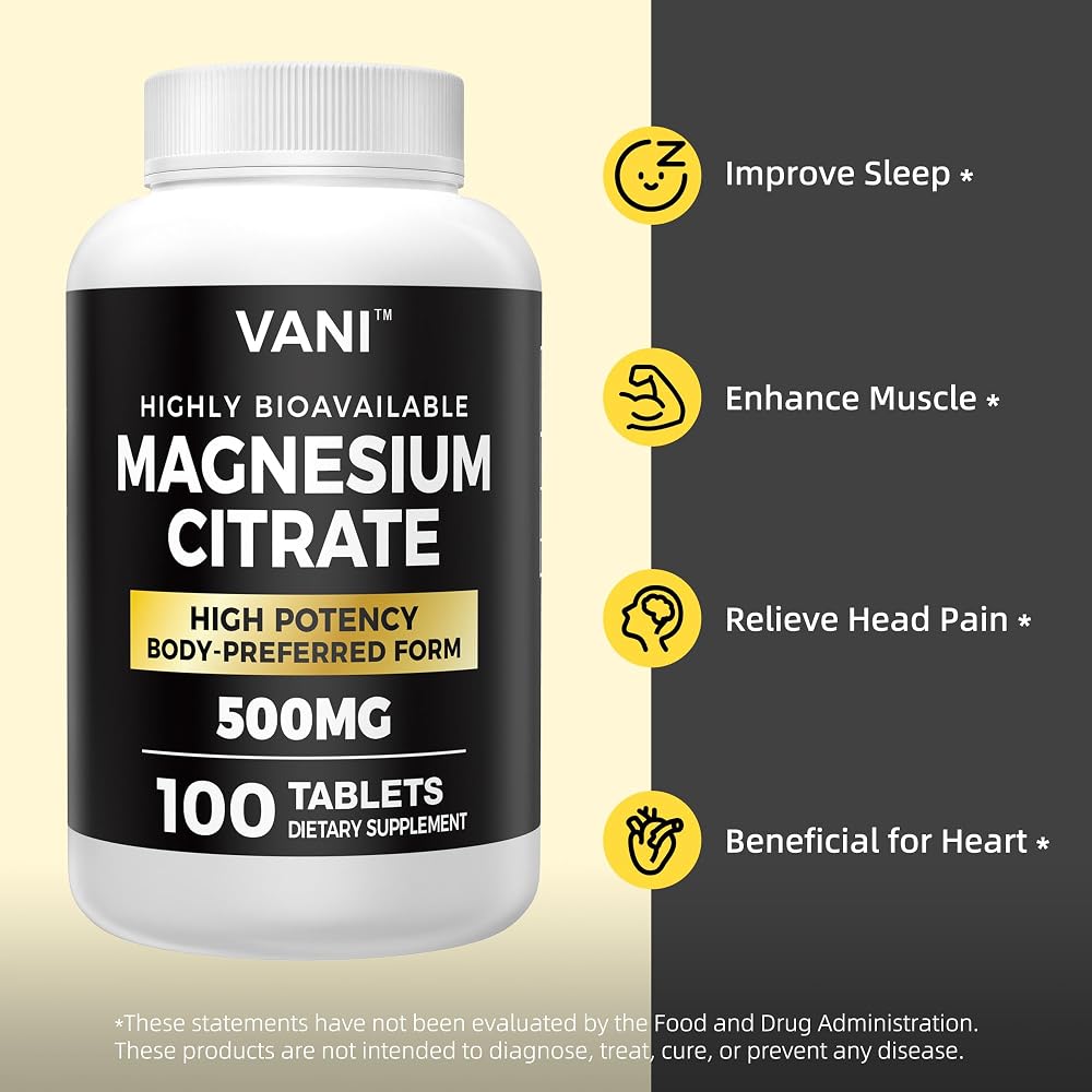 VANI Magnesium Citrate 500mg for Sleep - 100 Capsules - image 6