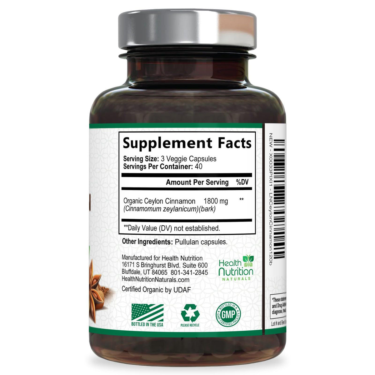 Health Nutrition Naturals Ceylon Cinnamon Capsules - 100% Extra
