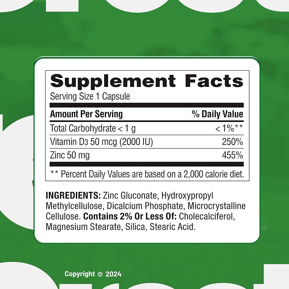 LightSpring Zinc 50mg with Vitamin D3 2000 IU - 150 Capsules - image 2