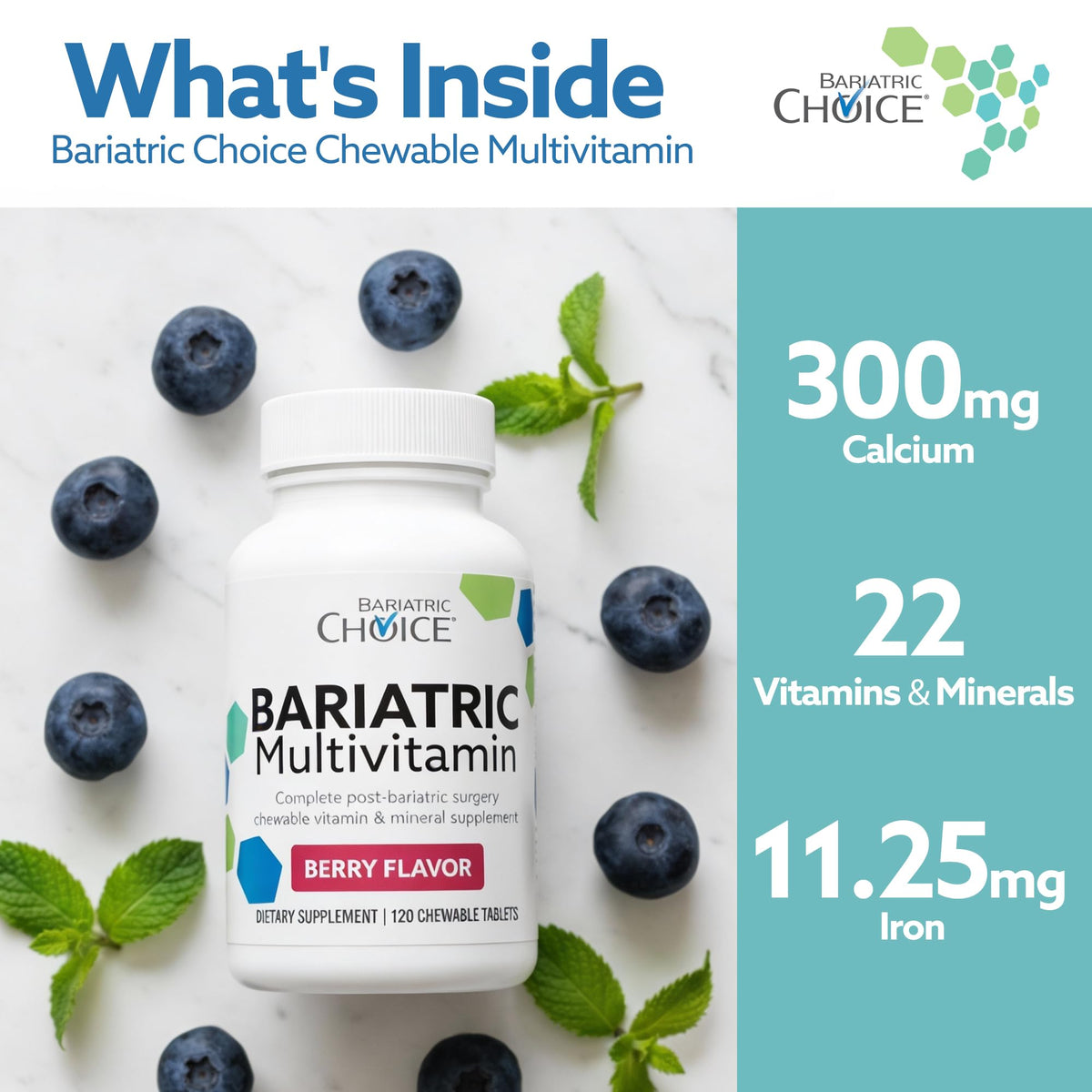 Bariatric Choice Chewable Multivitamin with Iron & Calcium - 120 Tablets - image 3