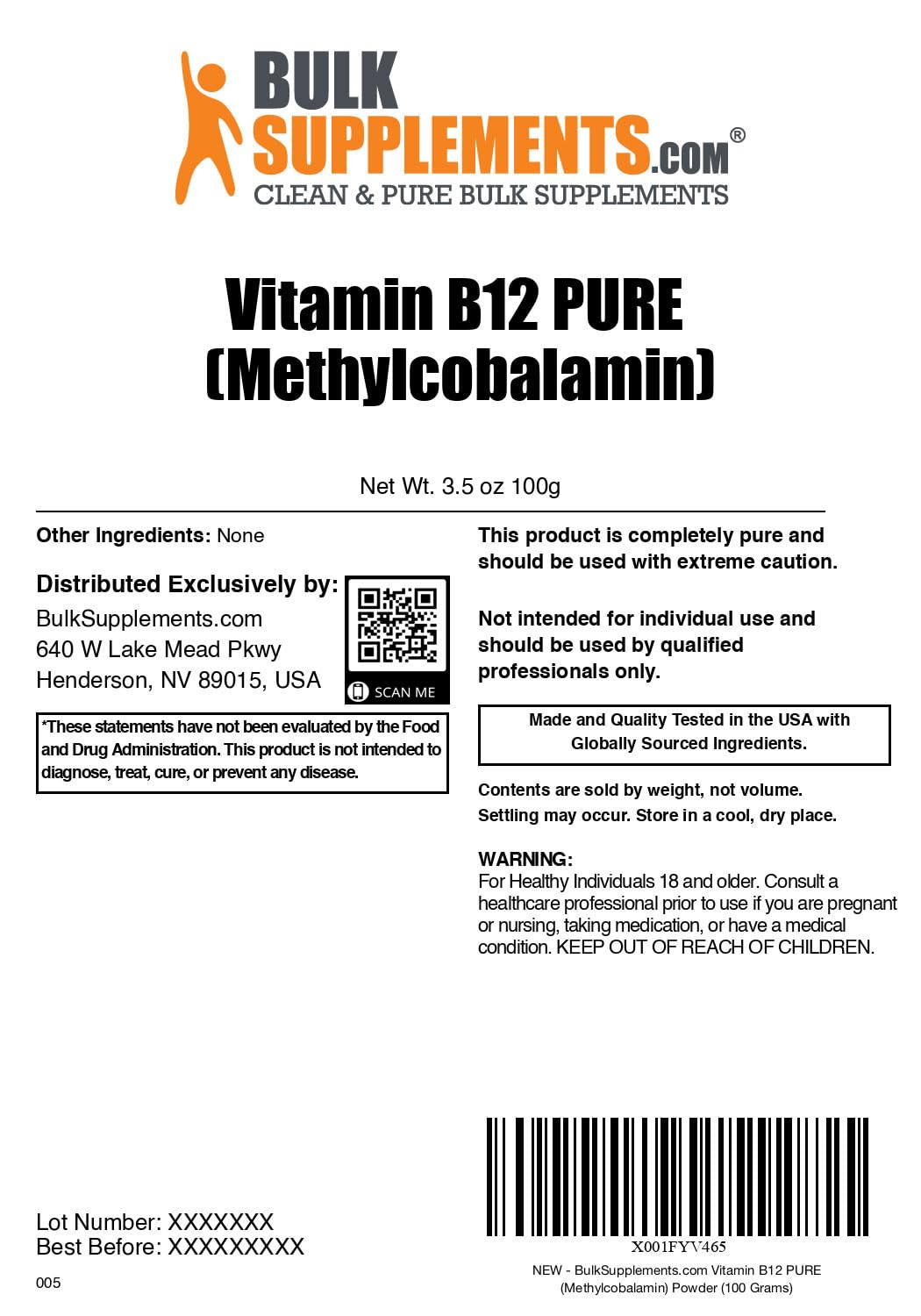 BulkSupplements.com Pure Methylcobalamin (Vitamin B12) Powder
