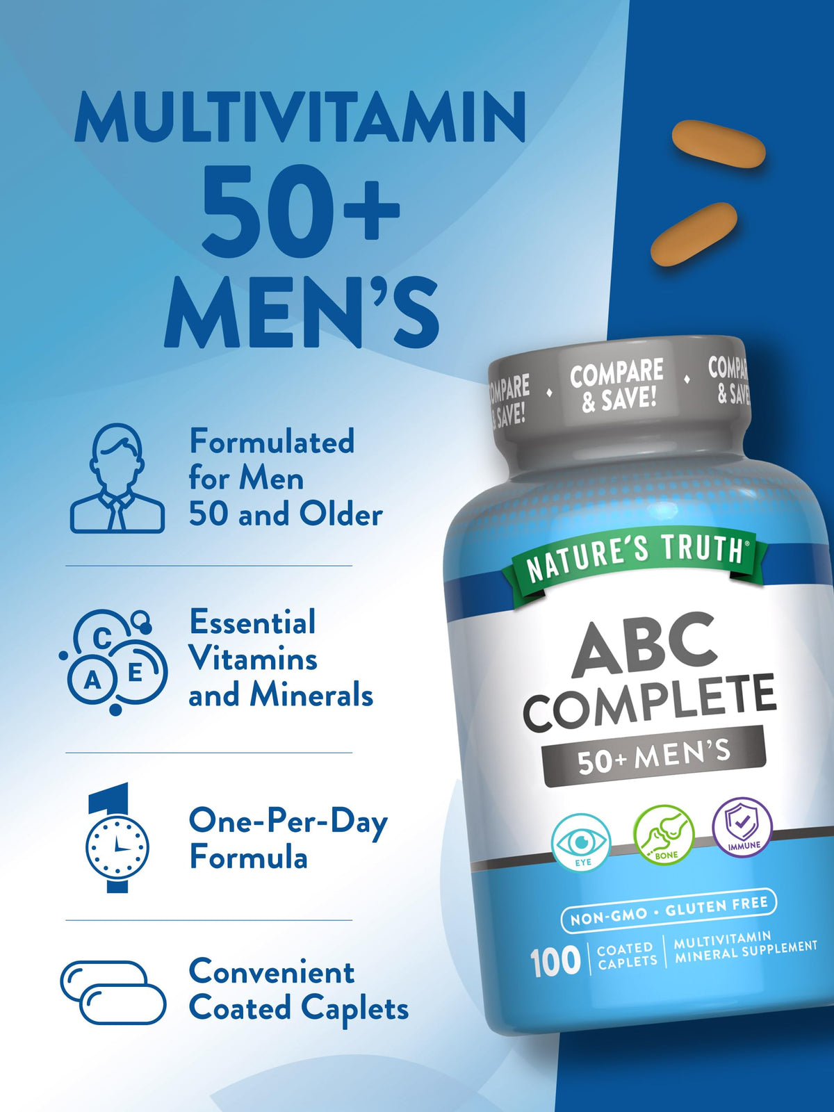 Nature's Truth Men's 50+ Multivitamin - 100 Caplets - image 5