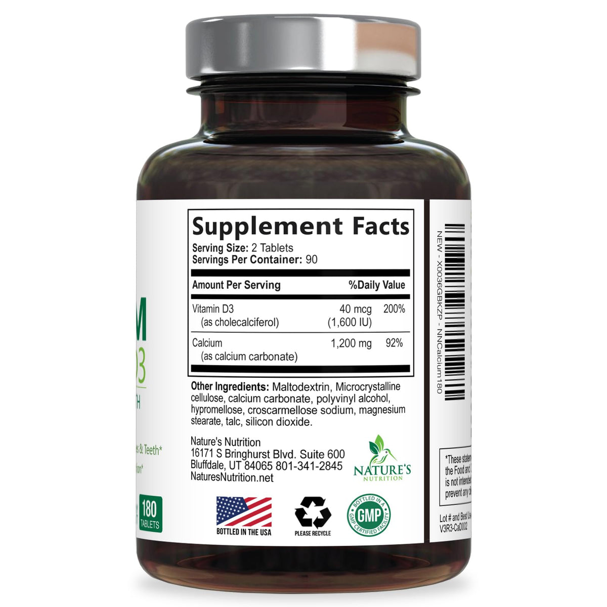 Nature's Nutrition Calcium 1200 mg with Vitamin D3 - Premium Bone