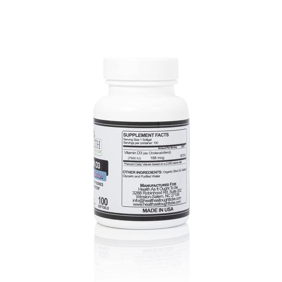 Health As It Ought To Be Vitamin D3 7500 IU Bone & Immune - 100 Softgels - image 2