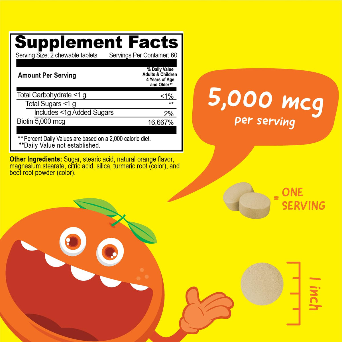 VitaWorks Kids Biotin Chewable Tablets 5000mcg Hair Skin Nails - 120 Count - image 2
