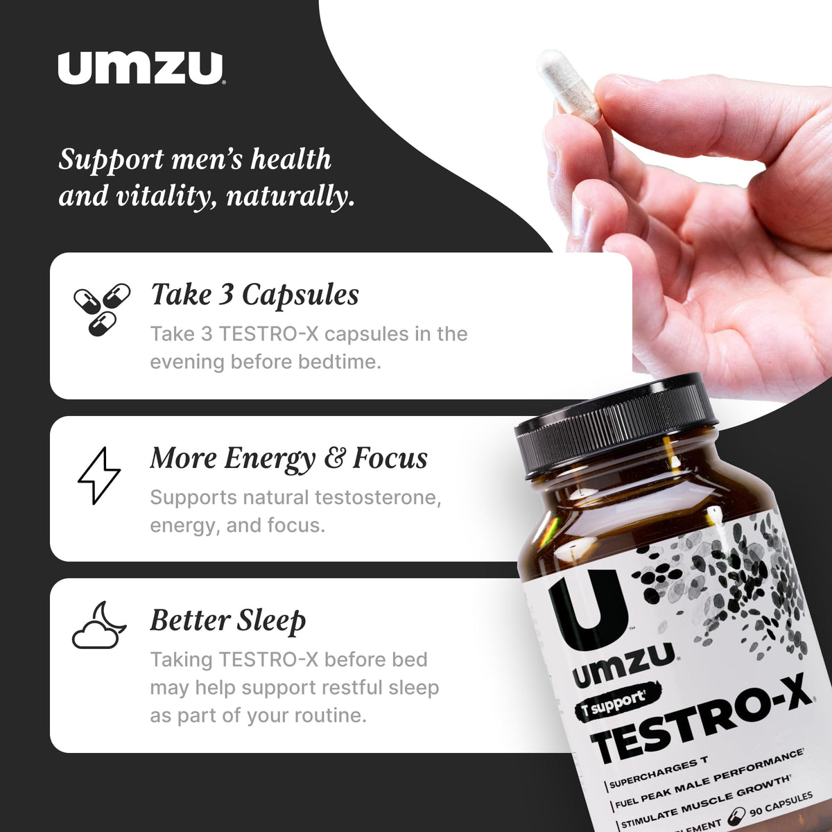 UMZU Testro-X Testosterone Support for Men - 90 Capsules - image 6