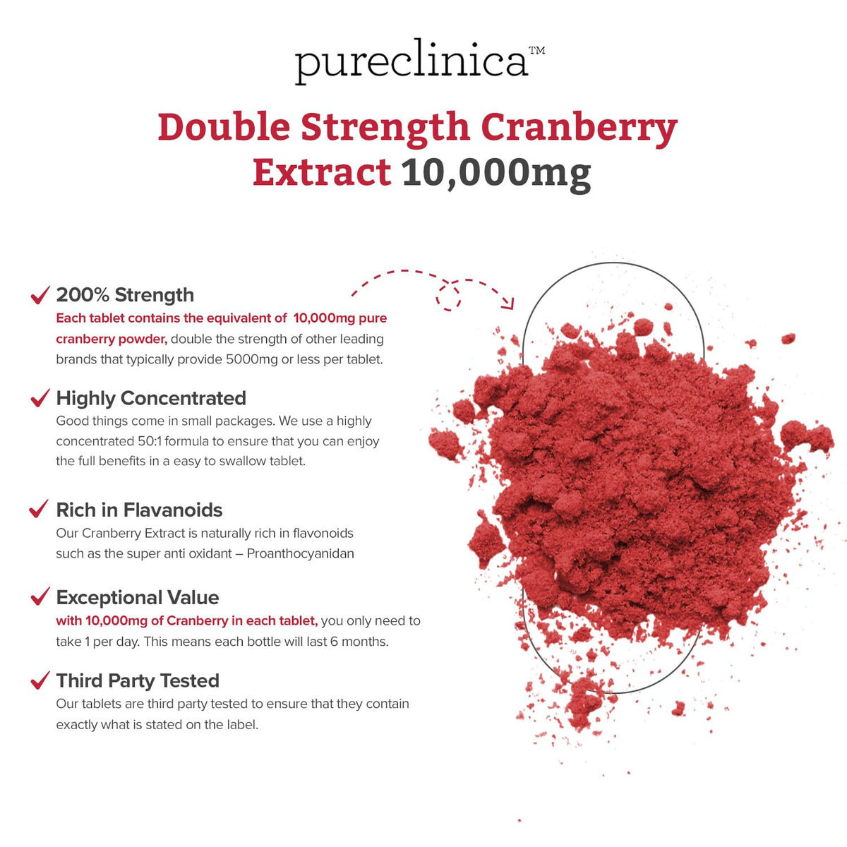 pureclinica High Strength Cranberry Extract Tablets - 180 Count - image 4