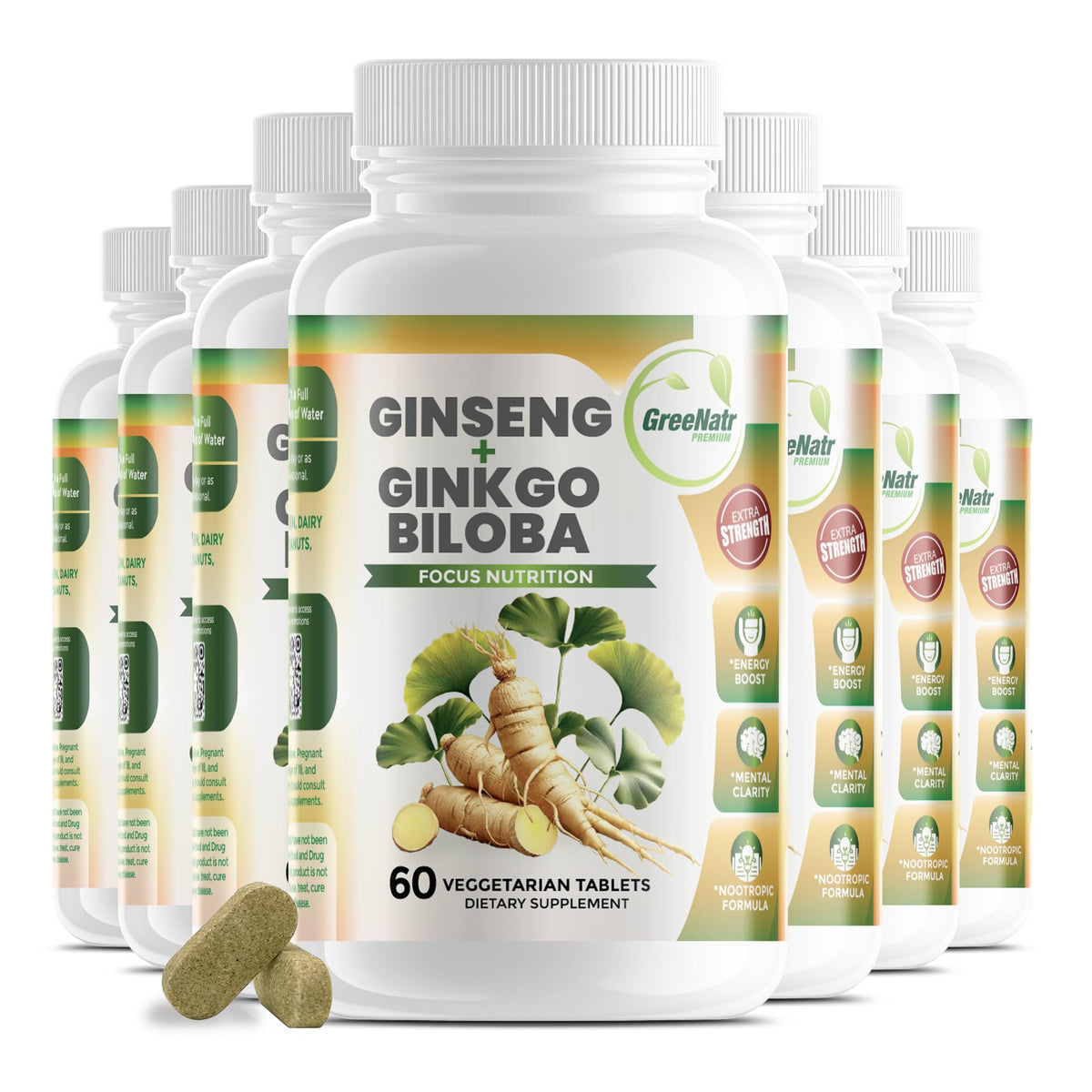 GreeNatr Panax Ginseng + Ginkgo Biloba Tablets - Premium