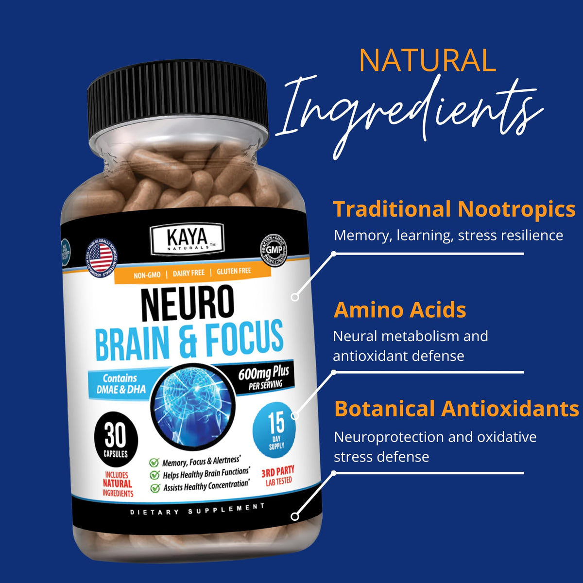 Kaya Naturals - Neuro Brain & Focus Supplement - Neurofactor & B