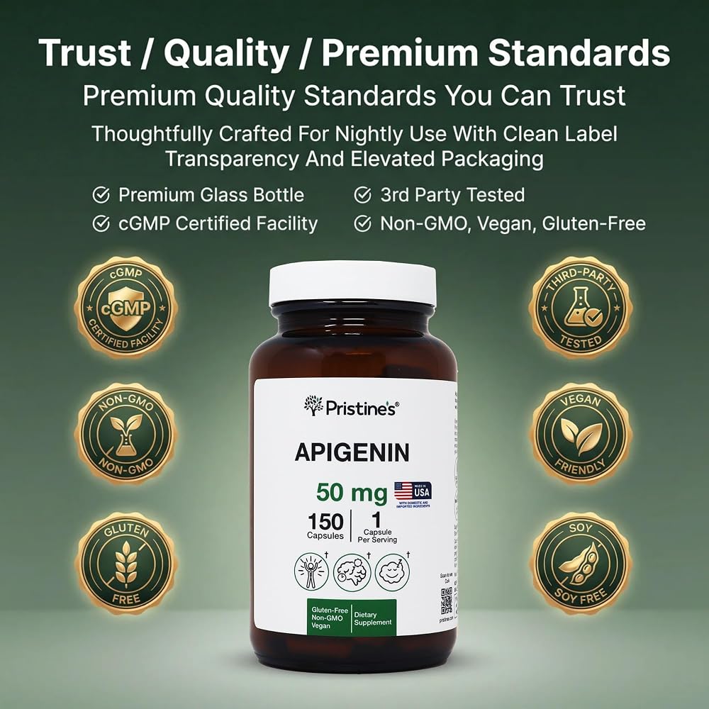 PRISTINE'S Apigenin 50mg Capsules for Sleep Support - 150 Count - image 2