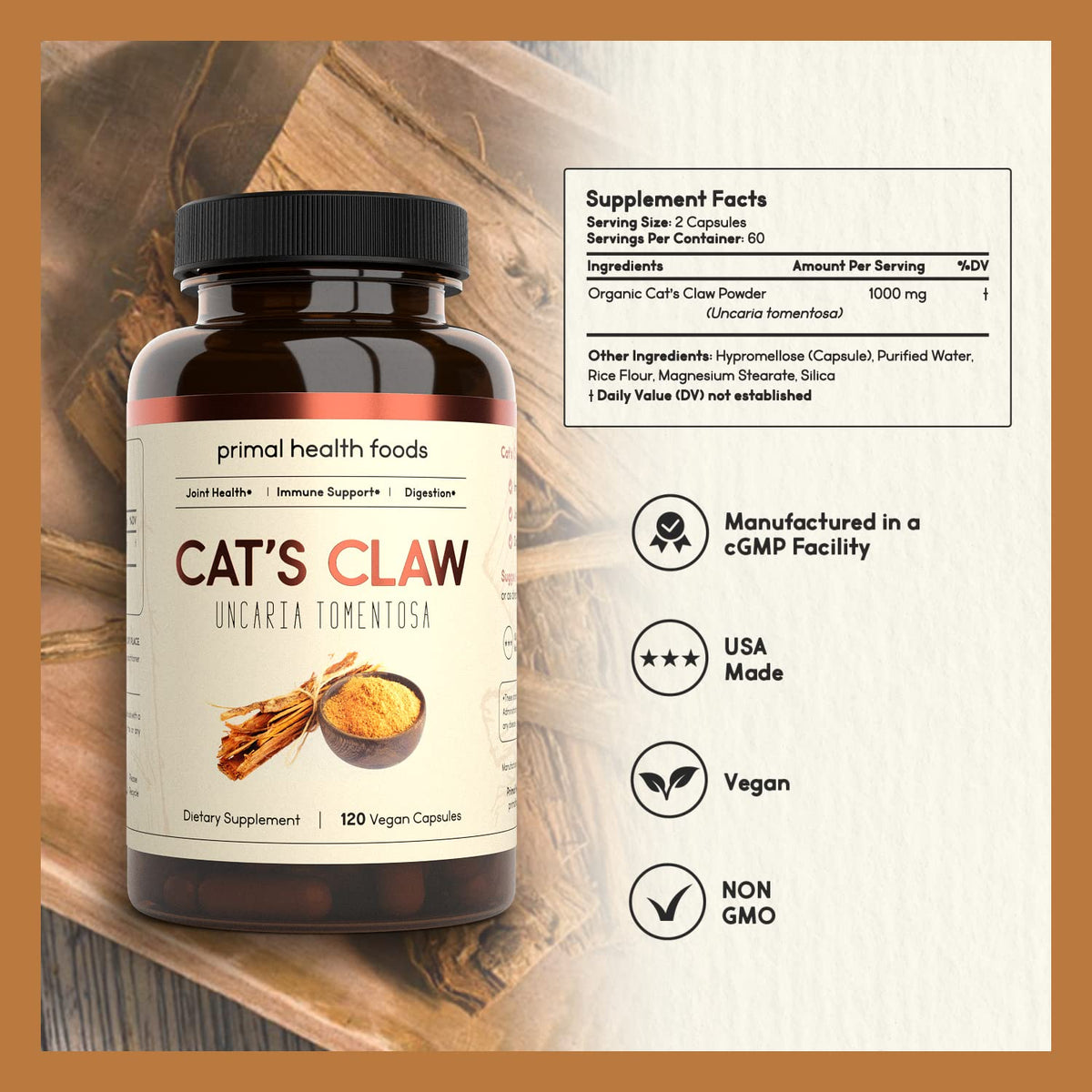 Primal Health Foods Organic Cat's Claw 1000 mg - 120 Capsules - image 2
