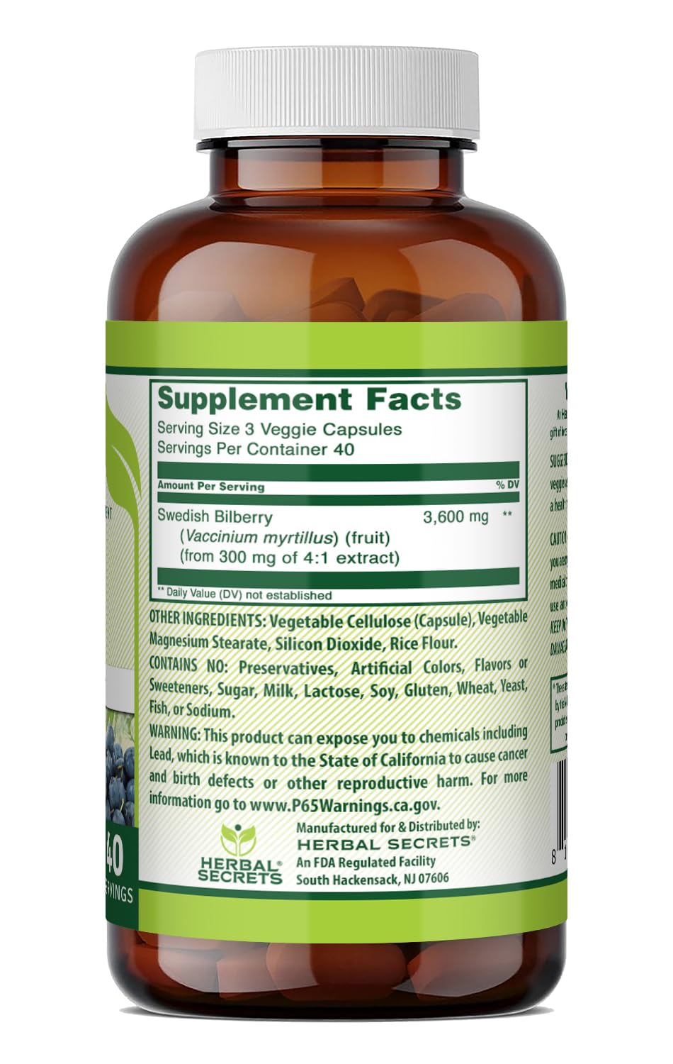 Herbal Secrets Bilberry 300 Mg Standardized Extract - 120 Softgels - image 2