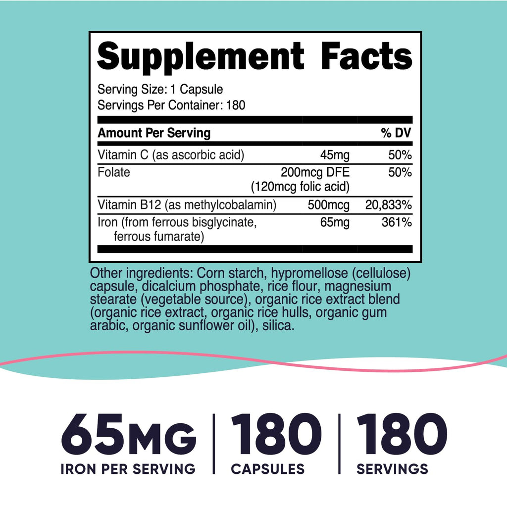 Nutricost Iron for Women 65mg - 180 Vegetarian Capsules - image 2