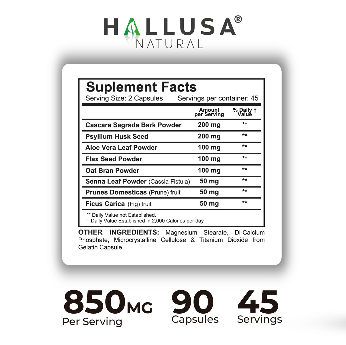 Hallusa Natural Colon Cleanser Herbal Fiber Blend - 90 Capsules - image 3