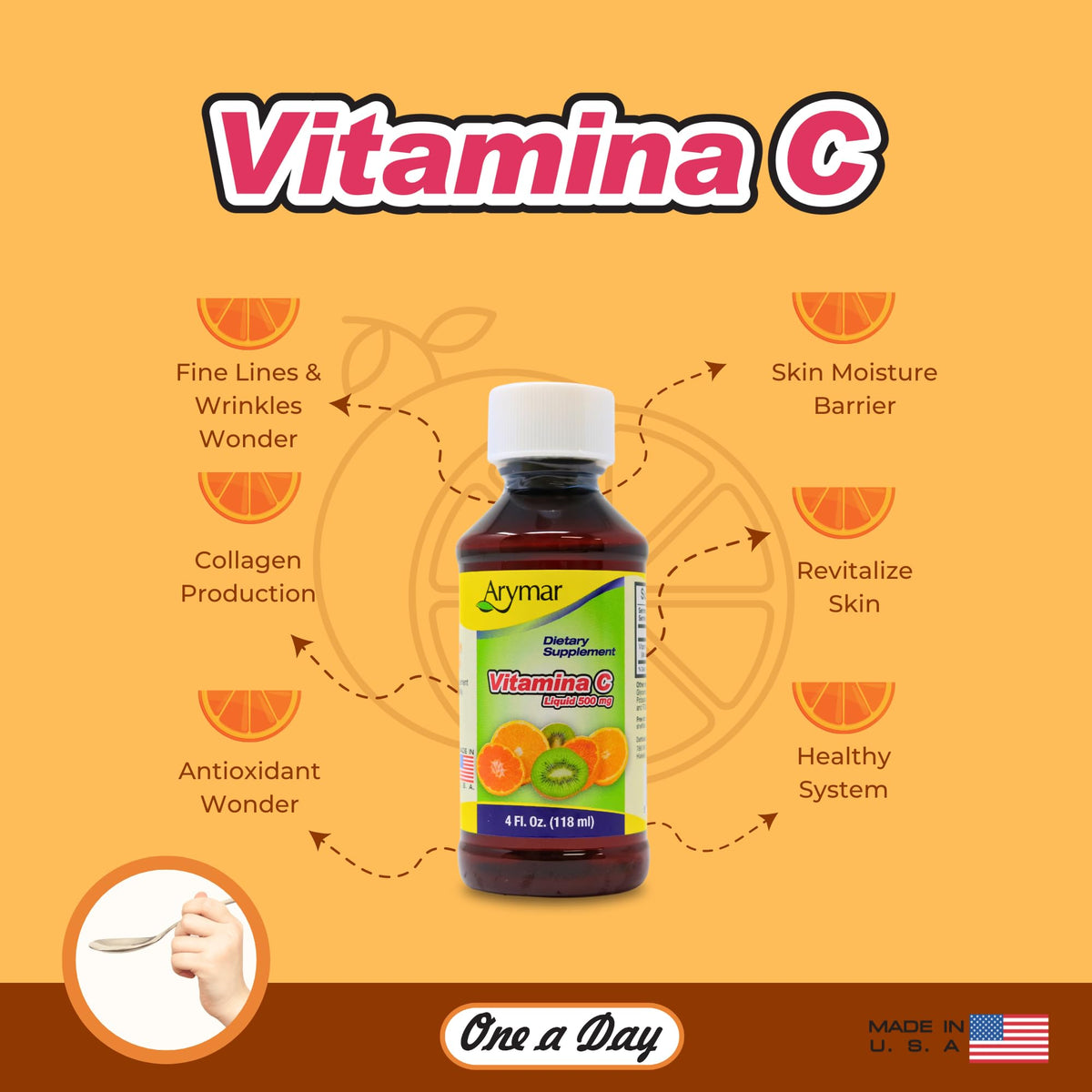 Arymar Liquid Vitamin C for Adults, Orange Flavour - 4oz - image 3