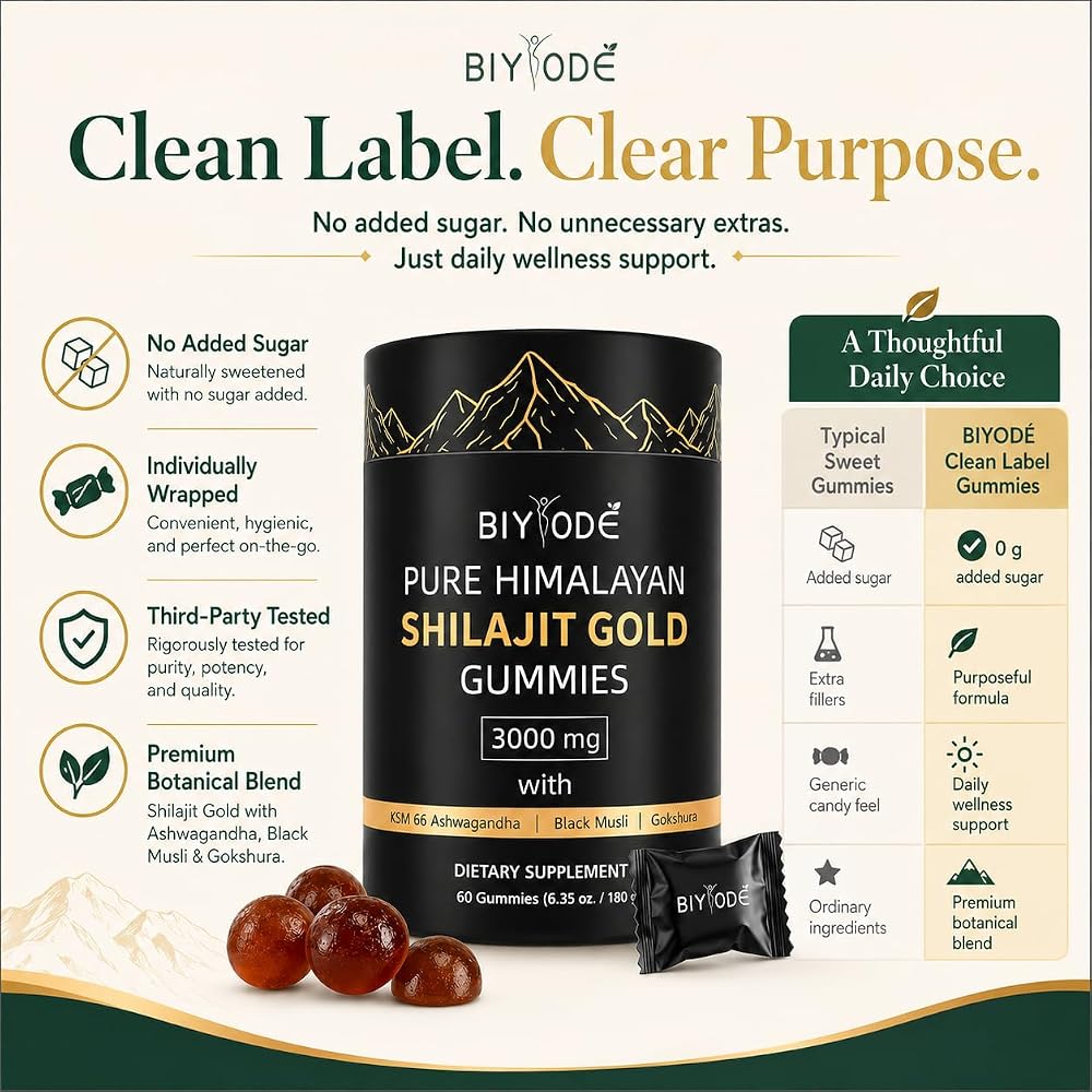 BIYODE Pure Himalayan Shilajit Gummies: Rich in Ashwagandha