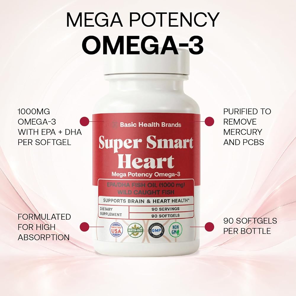 Basic Brands Super Smart Heart Omega Triple Strength 1000 mg - 90 Softgels - image 3