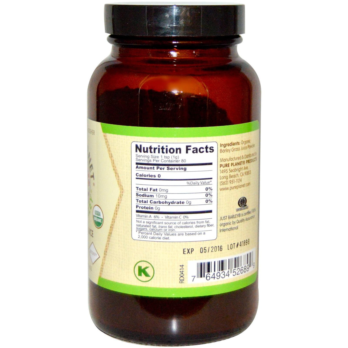 Pure Planet Just Barley Organic Nutrition Support Powder - 80g - image 2