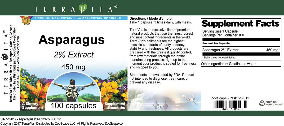 Terravita Asparagus 2% Extract 450 mg - 100 Capsules - image 2