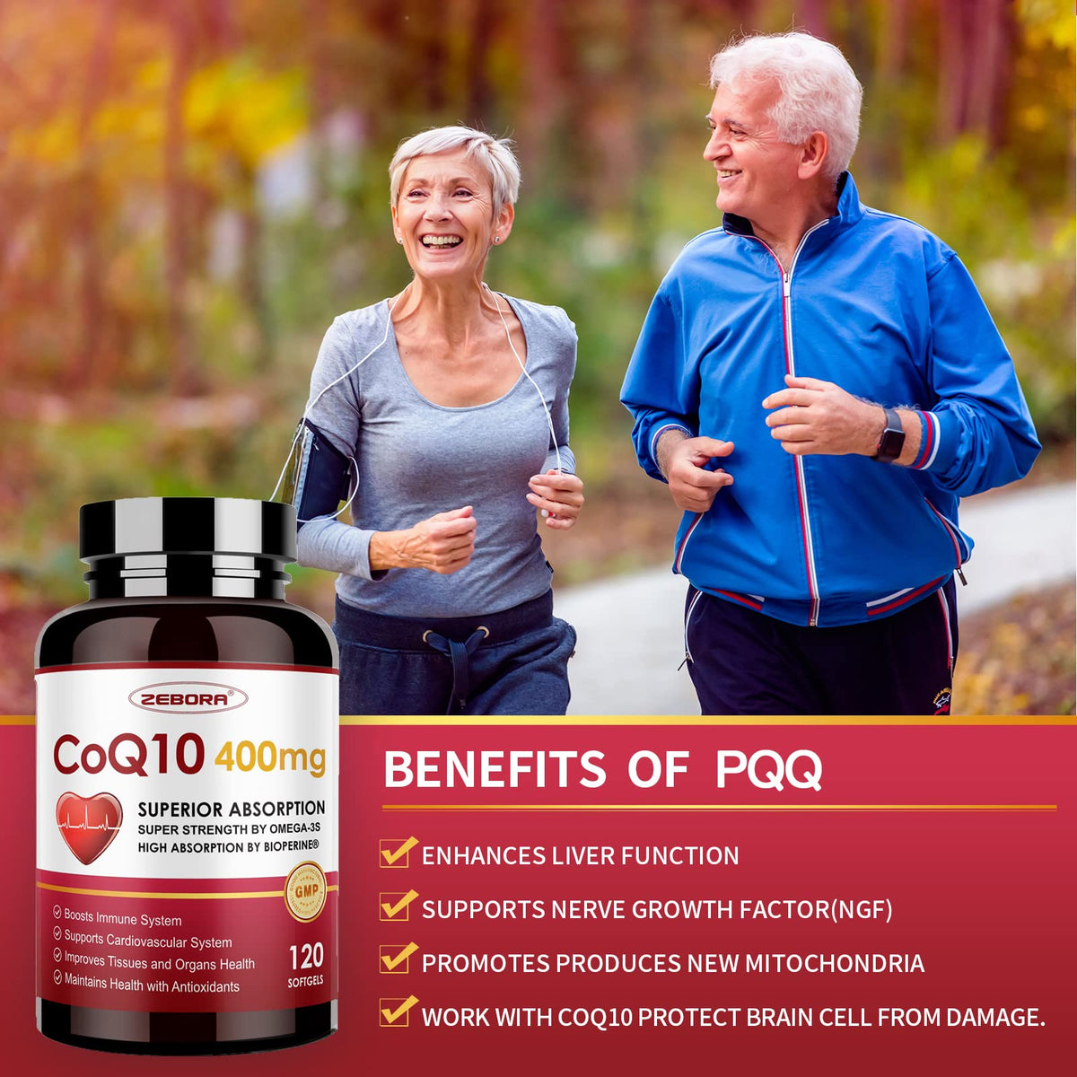 ZEBORA CoQ10 400mg with PQQ Softgels - 120 Servings - image 5