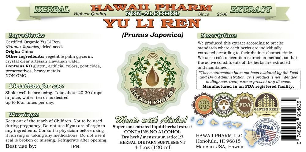 Hawaii Pharm Yu Li Ren (Prunus Japonica) Seed Alcohol-Free Extract