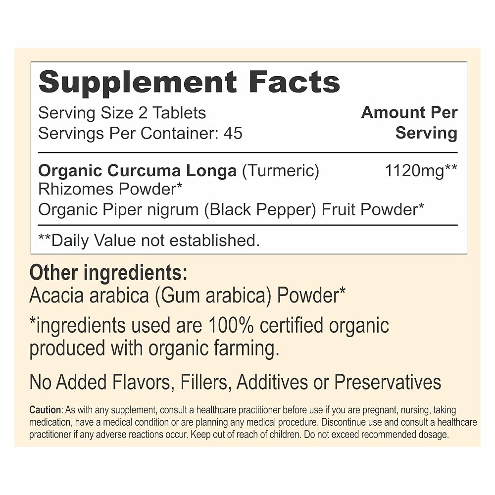 PureAyurbliss Organic Turmeric Tablets with Black Pepper - 90 Tablets - image 2