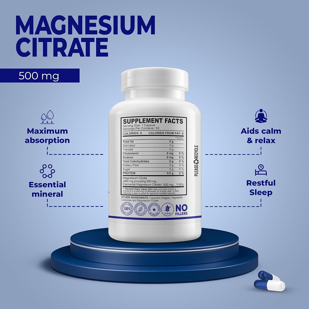 MB One Magnesium Citrate 500mg Capsules for Sleep & Muscle Support - 60 Capsules - image 2