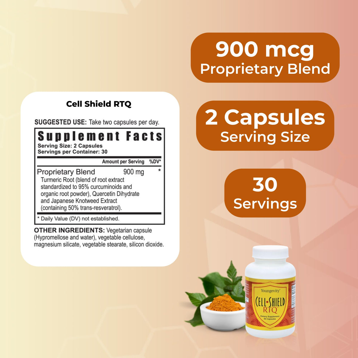 Youngevity Cell Shield RTQ Resveratrol Turmeric Quercetin - 60 Capsules - image 3