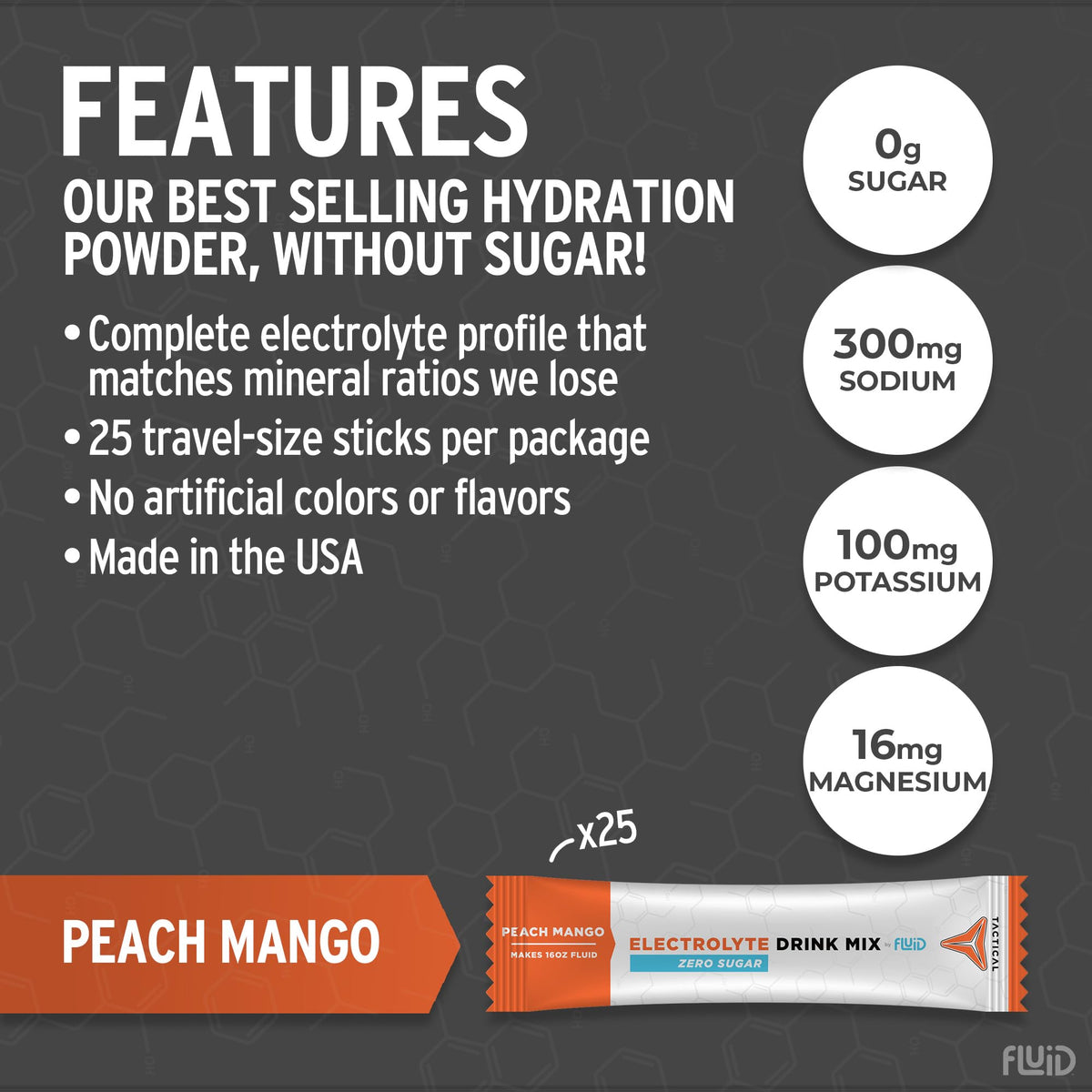 Fluid Tactical 25 Count Zero Sugar Electrolyte Powder