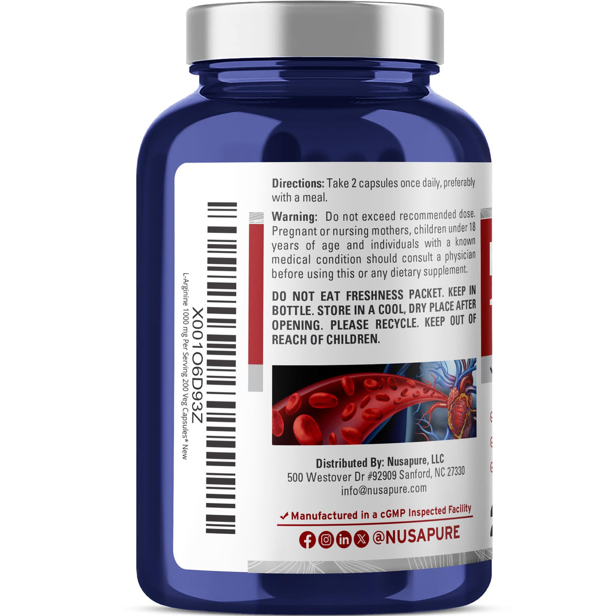 NusaPure L-Arginine HCl 1000mg Vegan - 200 Capsules - image 2