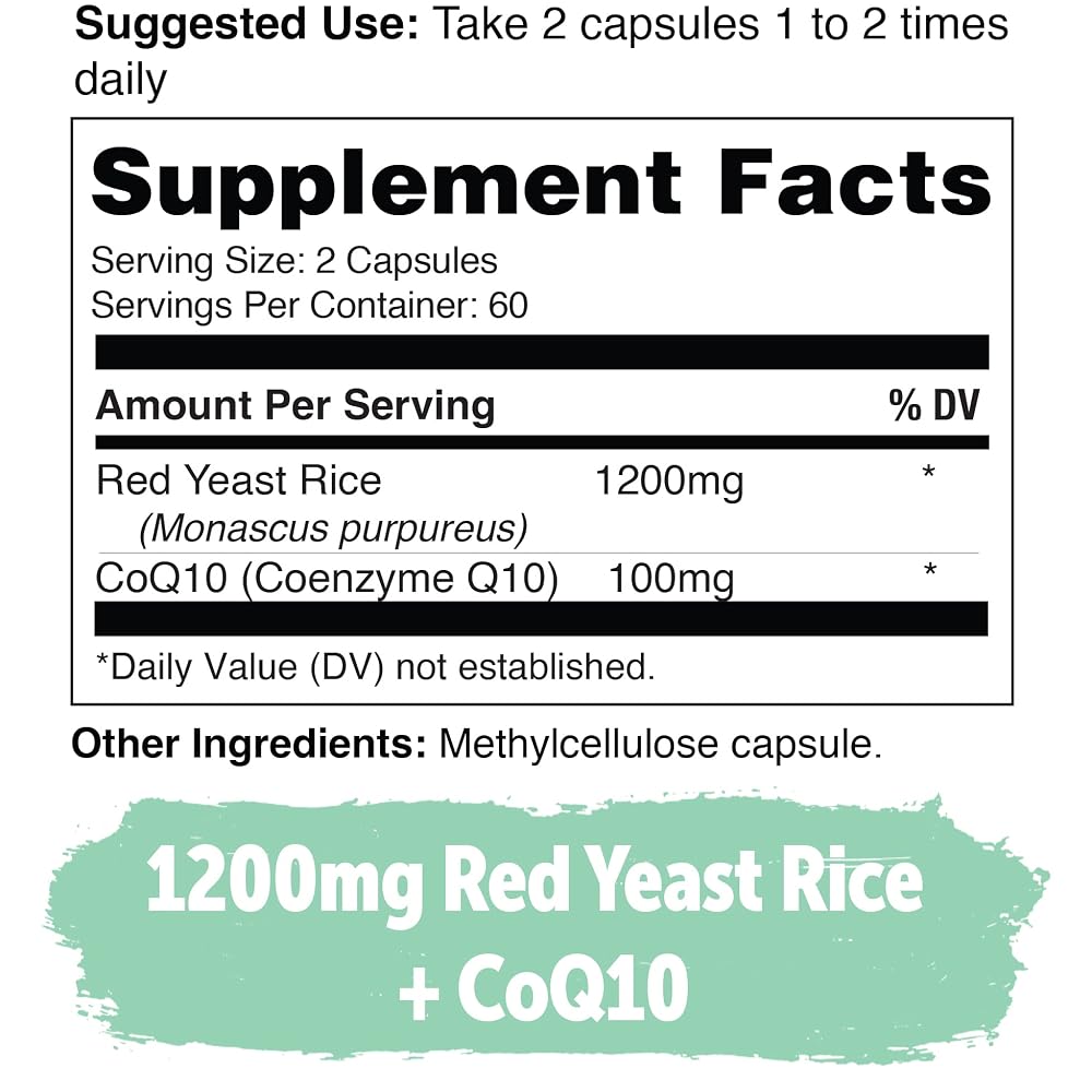 Yuve Red Yeast Rice 1200 mg with CoQ10 - 240 Vegetarian Capsules - image 3