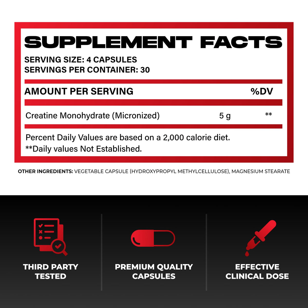 Huge Supplements Creatine Monohydrate 5g - 120 Capsules - image 2