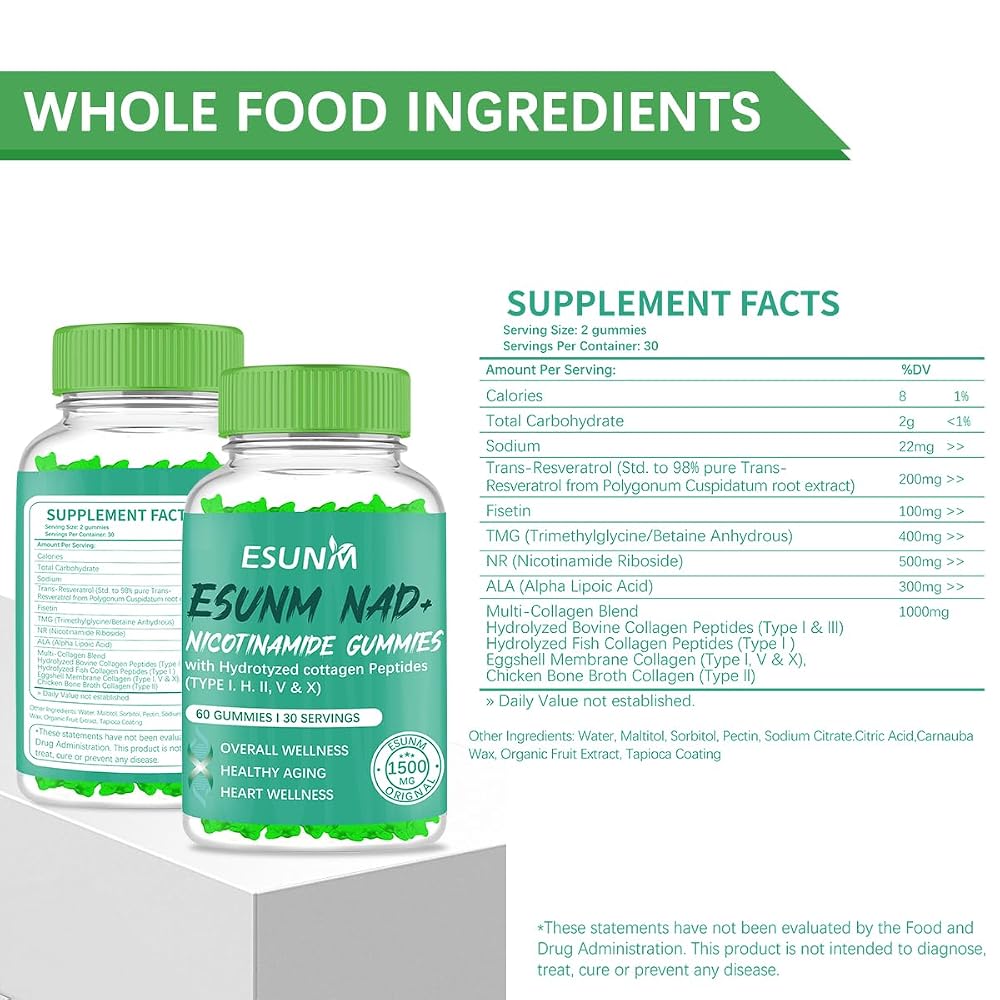 ESUNM Nicotinamide Riboside Gummies with Resveratrol - 60 Count - image 3